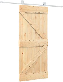 vidaXL Συρόμενη Πόρτα 90 x 210 cm Μασίφ Ξύλο Πεύκου Φυσικό και Λευκό