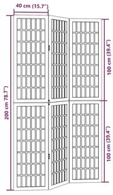 Διαχωριστικό Χώρου με 3 Πάνελ Μαύρο από Μασίφ Ξύλο Παυλώνιας - Μαύρο