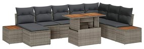 vidaXL Σέτ φαγητού για κήπο με μαξιλάρι 9 pcs Γκρι, Καφέ