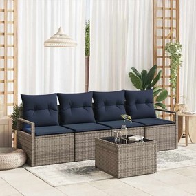 vidaXL Σετ Καναπέ 5 pcs Γκρι και Μπλε συνθετικό ρατάν