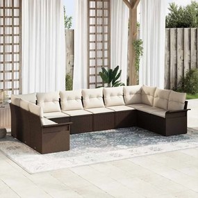 vidaXL Σετ Καναπέ Κήπου με μαξιλάρι 10 pcs Καφέ Πολυ ράταν