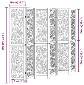 Διαχωριστικό Χώρου με 6 Πάνελ Μαύρο από Μασίφ Ξύλο Παυλώνιας - Μαύρο