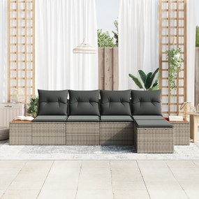 vidaXL σετ καναπέ κήπου  5 τμχ με μαξιλάρια γκρι poly rattan acacia