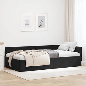 vidaXL Κρεβάτι Γωνίας Μαύρο 100 x 200 cm Βελούδο και Εργοστασιακό ξύλο