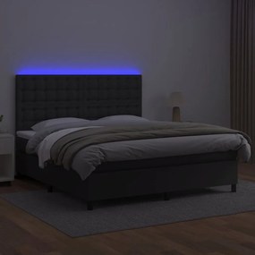 Κρεβάτι Boxspring με Στρώμα &amp; LED Μαύρο 180x200 εκ. Συνθ. Δέρμα - Μαύρο