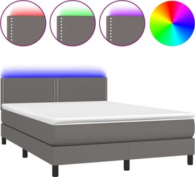vidaXL Κρεβάτι Boxspring με Στρώμα &amp; LED Γκρι 140x200 εκ. Συνθ. Δέρμα