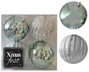 Σετ Μπάλες 4τμχ Μιξ Ανάγλυφες Αντικέ Γκρι-Πράσινο Δ10εκ. Xmas fest 93-3564
