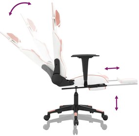vidaXL Καρέκλα Gaming Μασάζ Υποπόδιο Λευκό &amp; Ροζ από Συνθετικό Δέρμα