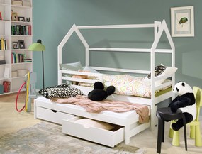 Κρεβάτι Σπιτάκι Disney με Συρόμενο από μασίφ ξύλο White  90×200cm