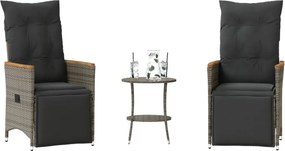 vidaXL Σετ Επίπλων Bistro 3 τεμ Γκρι Συνθετικό Ρατάν με Μαξιλάρια