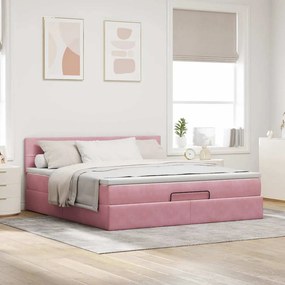 VidaXL Οθωμανικό κρεβάτι με στρώμα ροζ 180x200cm Velvet
