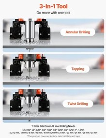VEVOR Magnetic Drill Press Mag Drill Press 1400 W 0-850 RPM with 11 Core Bits