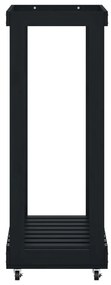 Ξυλοθήκη με Τροχούς Μαύρη 76,5x40x108 εκ. από Μασίφ Ξύλο Πεύκου - Μαύρο