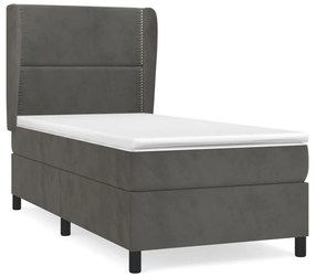 Κρεβάτι Boxspring με Στρώμα Σκούρο Γκρι 90x200 εκ. Βελούδινο - Γκρι