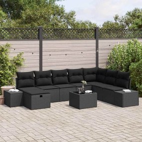 vidaXL Σετ Καναπέ Κήπου με μαξιλάρι 9 pcs Μαύρο Πολυ ράταν