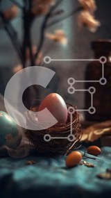 Σετ των 2 Intra Συλλεκτικό Ξύλινο Παζλ Plywood 4mm - Όμορφη εικόνα με πολύχρωμα αυγά σε μπλε φόντο Σε Ξύλινο Κουτί - Διαστάσεις: 10x10 cm – 25 κομμάτια