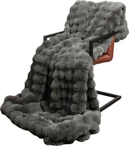 vidaXL Αντιολισθητική Ψεύτικη Γούνα Κουβέρτα Olite Σκούρο Γκρι