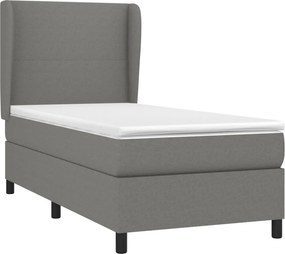 vidaXL Κρεβάτι Boxspring με Στρώμα Σκούρο Γκρι 90x200 εκ. Υφασμάτινο