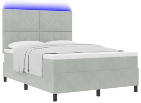 vidaXL Κρεβάτι με Στρώμα & LED Light Grey 140x190 cm Βελούδο