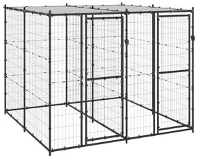 Κλουβί Σκύλου Εξωτερικού Χώρου με Στέγαστρο 4,84 μ² από Ατσάλι - Μαύρο