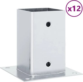 vidaXL Βάσεις στύλων τετράγωνες 12 τεμάχια Ασημί Γαλβανισμένος χάλυβας