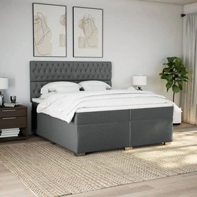 Κρεβάτι Boxspring με Στρώμα Σκούρο Γκρι 200x200 εκ. Υφασμάτινο - Γκρι