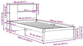 Κρεβάτι Βιβλιοθήκη Χωρίς Στρώμα 90x190 εκ Μασίφ Ξύλο Πεύκου 3322372