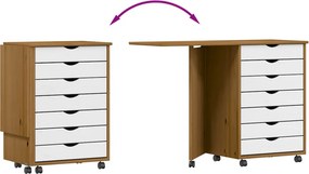 vidaXL Ντουλάπι Κυλιόμενο με Γραφείο MOSS Μελί Καφέ Μασίφ Ξύλο Πεύκου