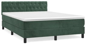 vidaXL Κρεβάτι Boxspring με Στρώμα Σκούρο Πράσινο 140x200εκ. Βελούδινο