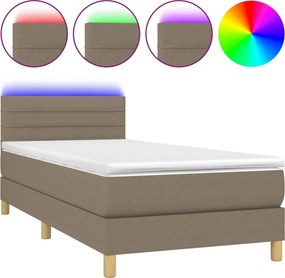 vidaXL Κρεβάτι Boxspring με Στρώμα &amp; LED Taupe 90x190 εκ. Υφασμάτινο