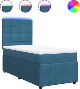 vidaXL Κρεβάτι Boxspring με Στρώμα Μπλε 90x190 εκ. Βελούδινο