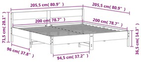 Πλαίσιο Κρεβατιού με Κεφαλάρι 200x200 εκ Μασίφ Ξύλο Πεύκου - Καφέ