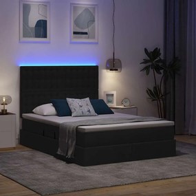 vidaXL LED Κρεβάτι αποθήκευσης με στρώμα Μαύρο 140 x 190 cm Ύφασμα