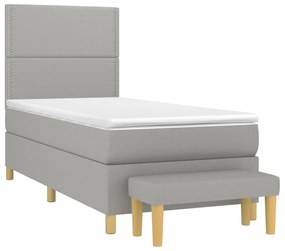 vidaXL Κρεβάτι Boxspring με Στρώμα Ανοιχτό Γκρι 90x190 εκ. Υφασμάτινο