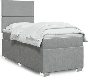 vidaXL Κρεβάτι Boxspring με Στρώμα Ανοιχτό Γκρι 90x190 εκ. Υφασμάτινο