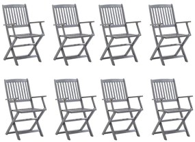 vidaXL Καρέκλες Εξ. Χώρου Πτυσσόμενες 8 τεμ. Ξύλο Ακακίας &amp; Μαξιλάρια