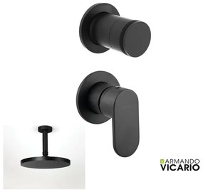 Armando Vicario Slim Black Matt Μίκτης Εντοιχισμού 1 Εξ.+εκτροπέας περ/κος 2 εξ.+ Ανακλινόμενη Κεφαλή Round Ø20εκ+Μπράτσο Οροφής