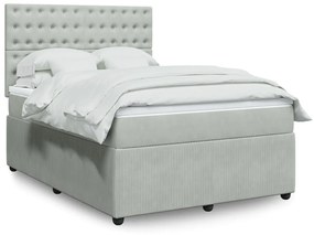 Κρεβάτι Boxspring με Στρώμα Ανοιχτό Γκρι 140x200 εκ. Βελούδινο - Γκρι