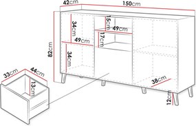 Μπουφές Abeto-Leuko - 150.00Χ42.00Χ82.00cm