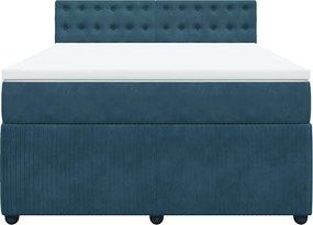 vidaXL Κρεβάτι Boxspring με Στρώμα Μπλε 140x200 εκ. Βελούδινο