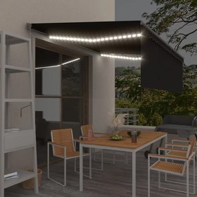 vidaXL Τέντα Αυτόματη με Σκίαστρο/LED/Αισθ. Ανέμου Ανθρακί 4 x 3 μ.