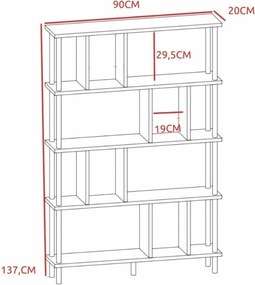 Βιβλιοθήκη Λευκό / Μαύρο LOCUN 90x20x137