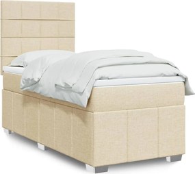 vidaXL Κρεβάτι Boxspring με Στρώμα Κρεμ 90x190 εκ.Υφασμάτινο