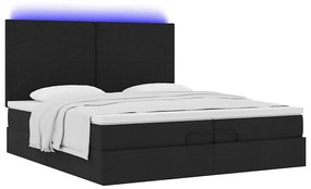 vidaXL Οθωμανικό κρεβάτι με στρώματα & LEDs Μαύρο 200x200cm ύφασμα