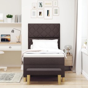 vidaXL Κρεβάτι Box Spring από  με Στρώμα και Πάγκο Σκοτεινών Καφέ 90x200 εκ Υφάσματος