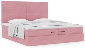 vidaXL Οθωμανικό κρεβάτι με στρώματα ροζ 200x200cm Velvet