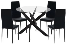 Σετ τραπεζαρίας LADY C21199.04 5τμχ Γυαλί - Μέταλλο &amp; Καρέκλες Βελούδο Μαύρο 90x90x74 εκ.