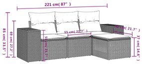 vidaXL Σαλόνι Κήπου Σετ 4 Τεμαχίων με Μαξιλάρια Μαύρο Συνθετικό Ρατάν