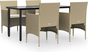 vidaXL Σετ Τραπεζαρίας Κήπου 5 Τεμαχίων Μπεζ και Μαύρο με Μαξιλάρια