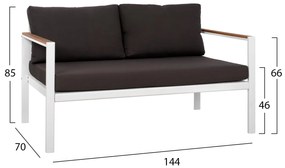 Καναπές SAFIYA Διθέσιος Αλουμινίου με Polywood Λευκός 144x70x85Υ εκ. 144x70x85 εκ.